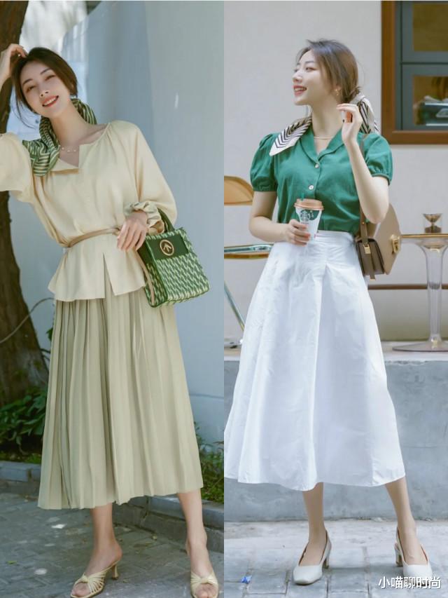 小喵聊时尚|今夏大火的“衬衫+过膝长裙”搭配,优雅洋气又高级,美得刚刚好