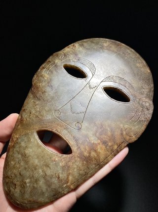 和田玉籽料|明以前 和田玉籽料 玉面具 玉人面饰