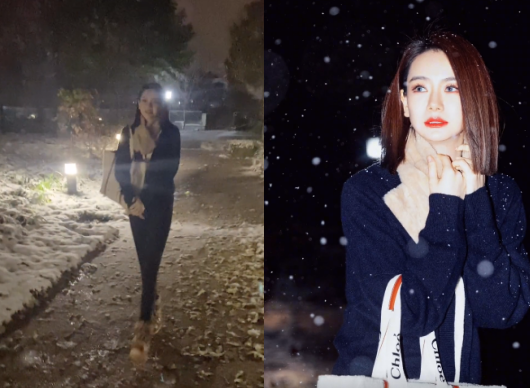 贾玲|贾玲大雪中嗨玩好兴奋！穿一件衣服不怕冷，对镜头嘟嘴亲吻好可爱