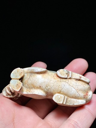 |汉 和田玉 鸡骨白 玉马 卧马 摆件 把件