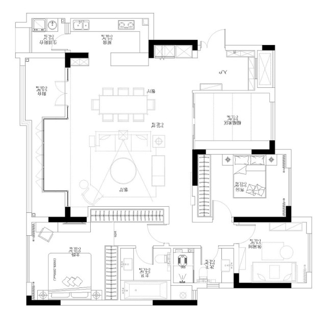 81平现代风三居室,石膏线和背景墙增加客厅的美观度