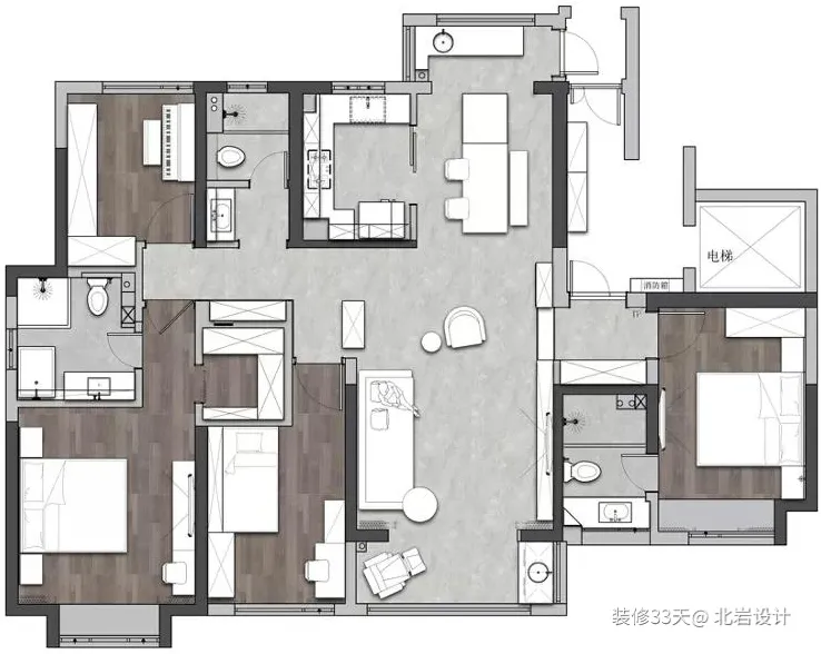 装修设计：175平精装改造现代简约四室