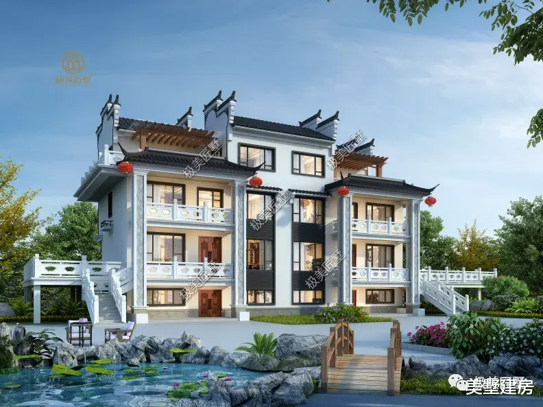 |两兄弟建房，看看这栋中式双拼，架空设计美观又大方