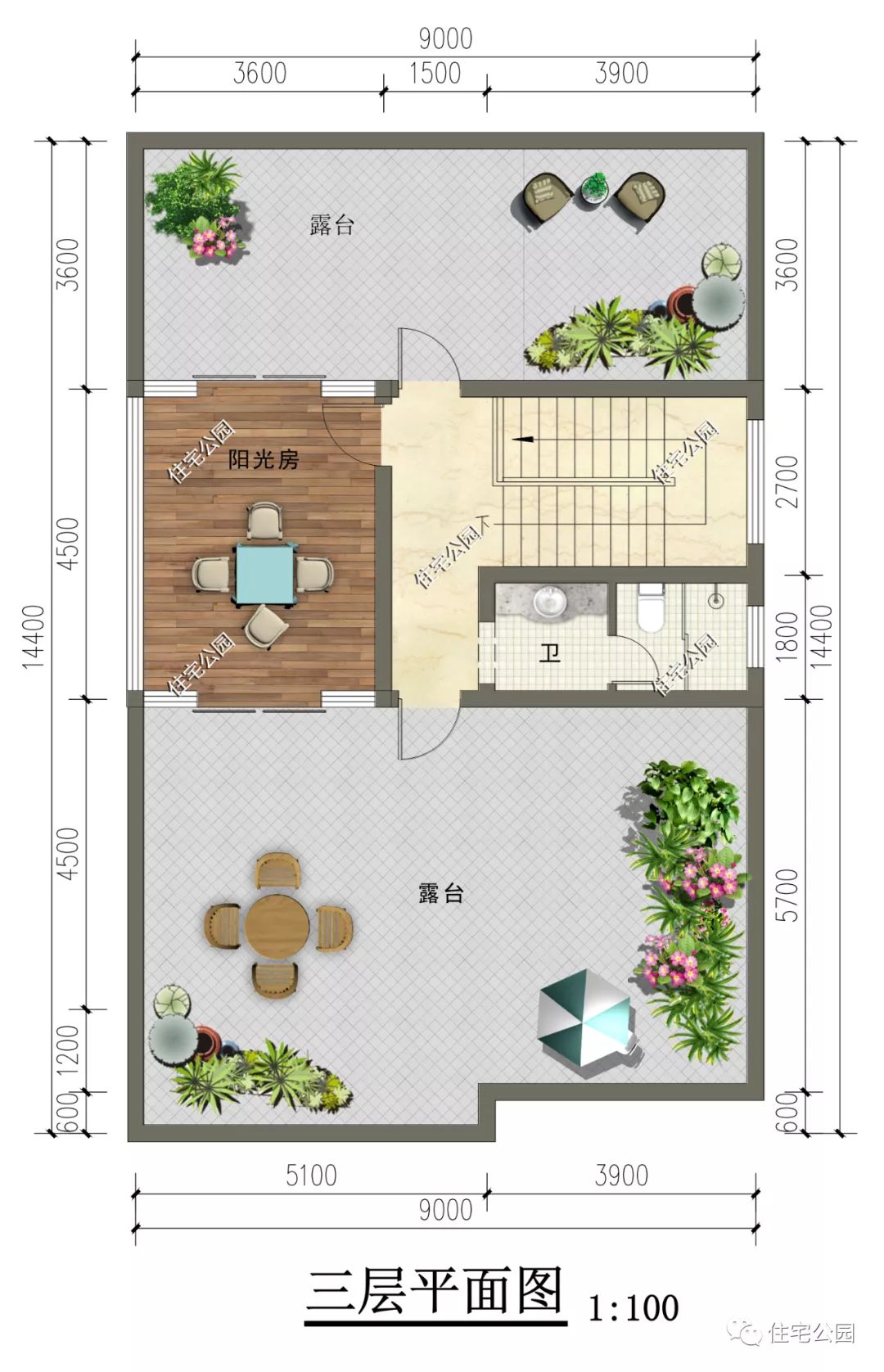 9×14米占地百平现代别墅，双入户门+双露台+阳光房