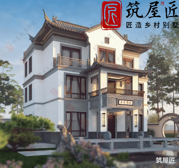 筑屋匠Z1农村自建别墅设计赏析：一座新中式，传承中华魂