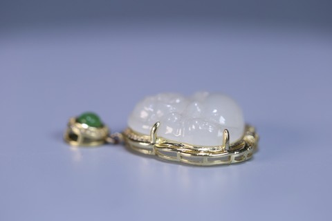 弥勒佛|旧藏，和田玉包18k金弥勒佛吊坠