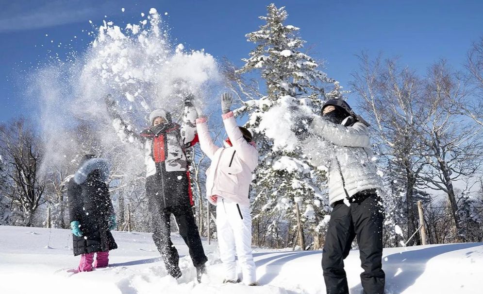 陈婷|张艺谋一家五口雪村度假，陈婷穿白羽绒服好美，女儿站一旁黑不少