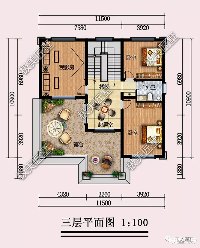 11.5×10.9米,三层简欧别墅,造型经典时尚,值得一看!