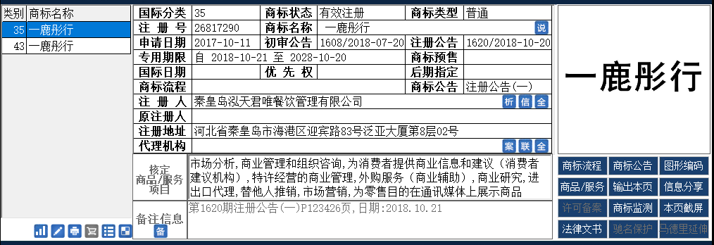 知孚知识产权 “一鹿彤行”能注册商标吗？