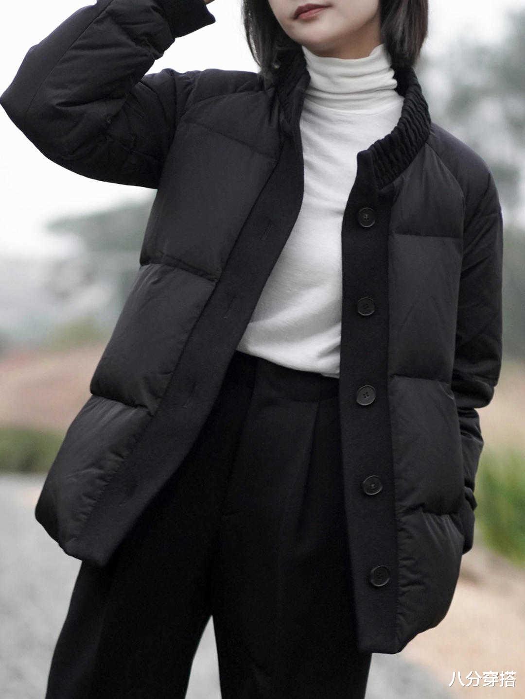 八分穿搭 别再选基础款羽绒服了！西装+羽绒服拼接设计才是真时髦，还暖和