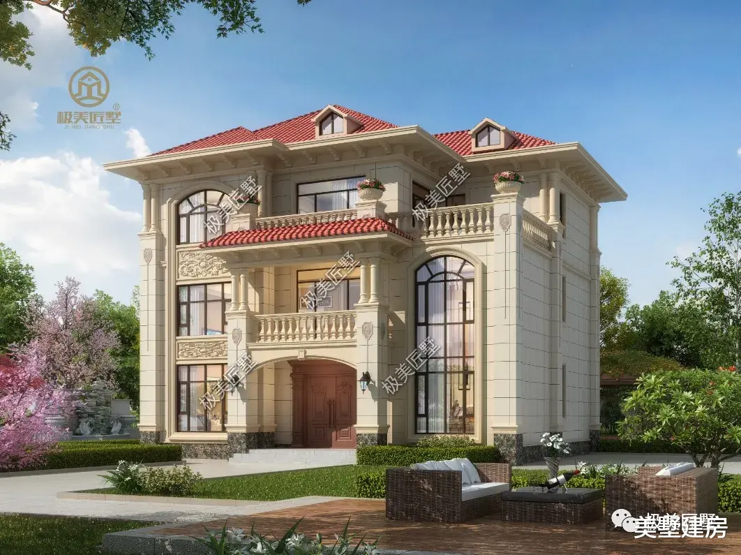 暖色调的三层欧式别墅,活泼可爱,占地二百平可建