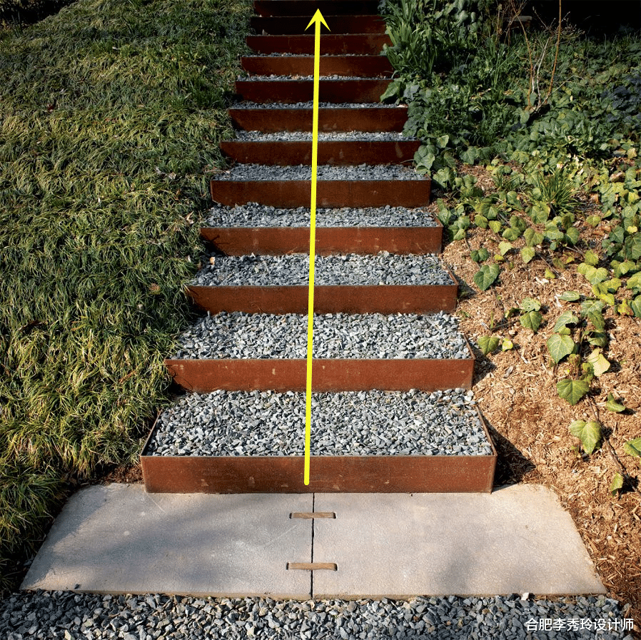 庭院做成阶梯式，不用打水泥，废旧金属框填满石砾，一层又一层