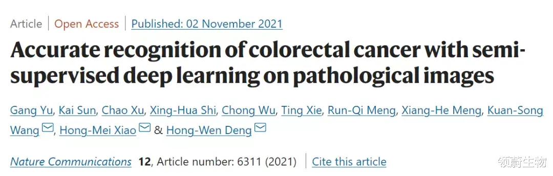 結直腸癌|中南大學鄧紅文團隊通過AI檢測結直腸癌，準確率超過病理學家