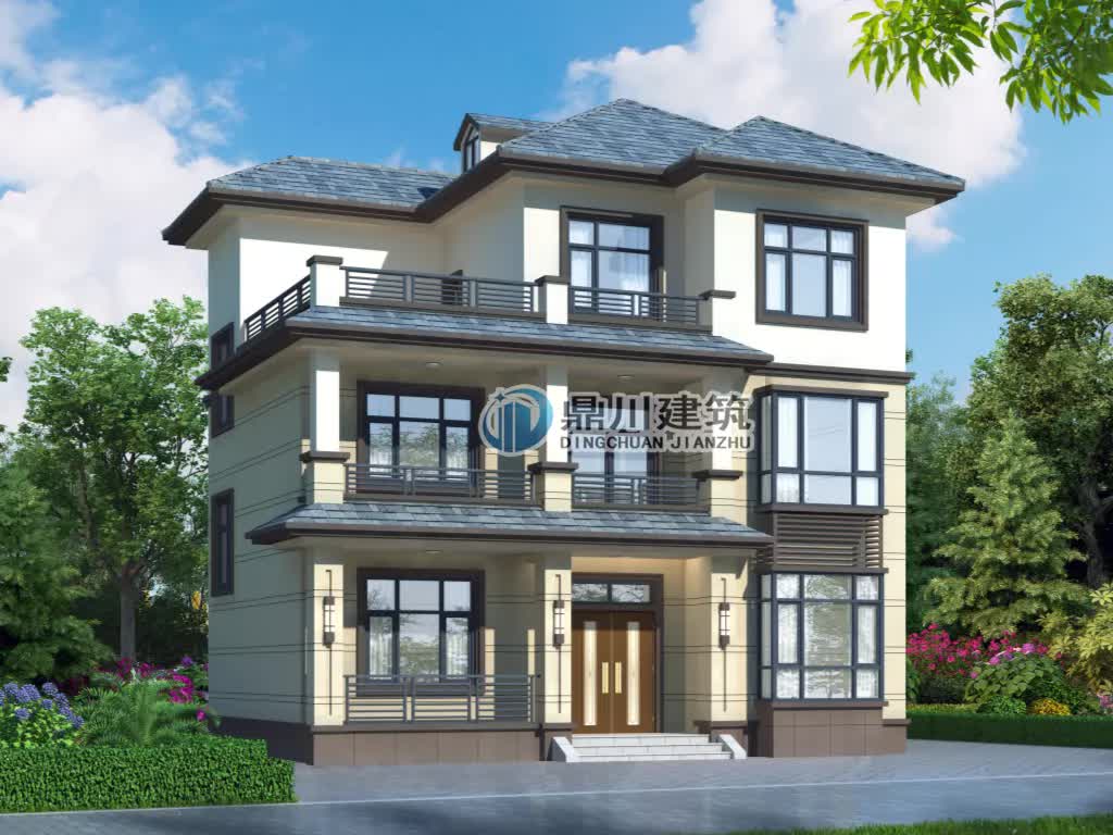 |4款三层农村别墅，外观时尚有特色，功能布局齐全