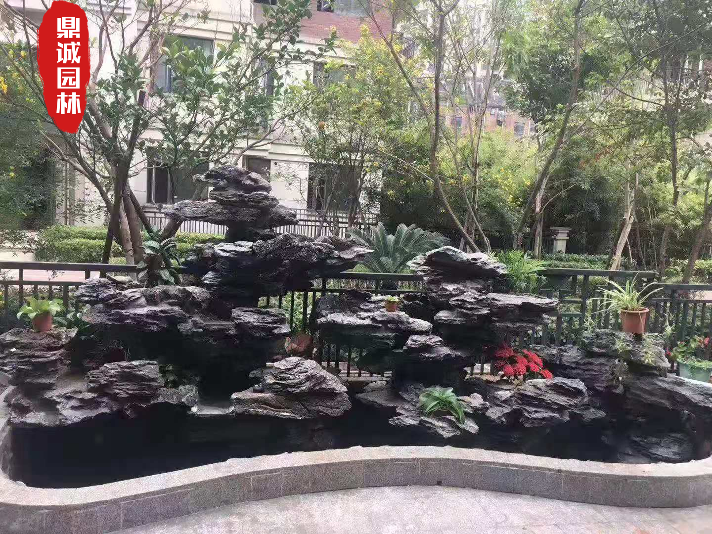 天然造景英石假山设计 英石室内外庭院鱼池假山制作