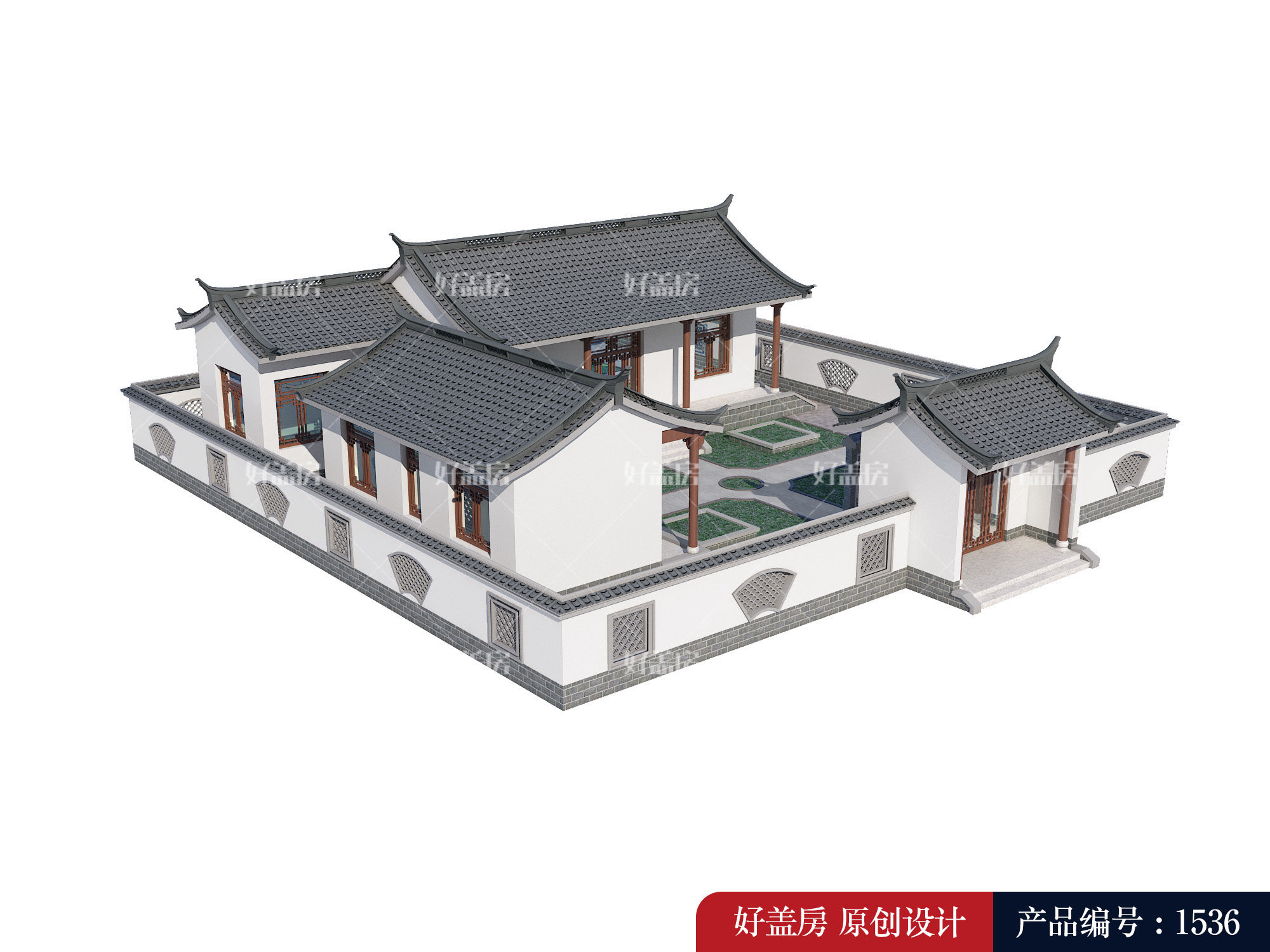 |一层中式四合院效果图