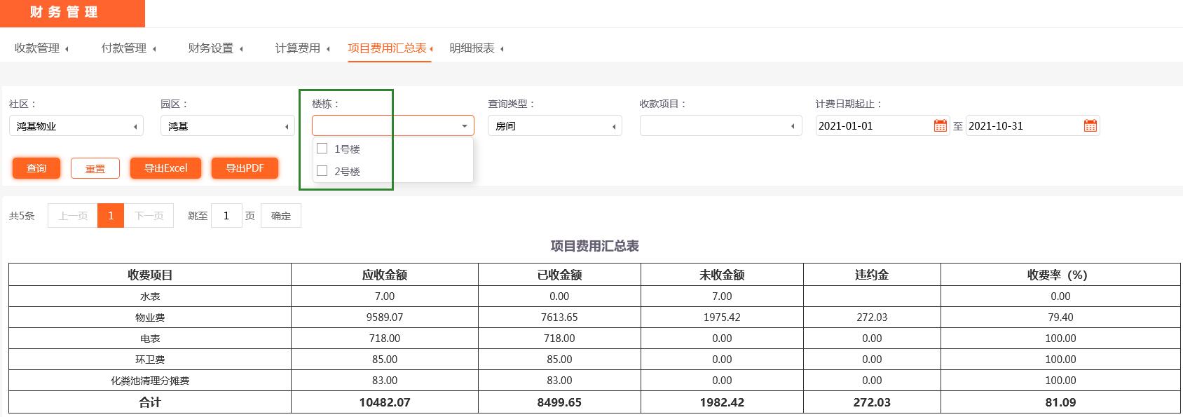 厦门|物业软件操作说明：如何快速地统计某栋楼的收费率？