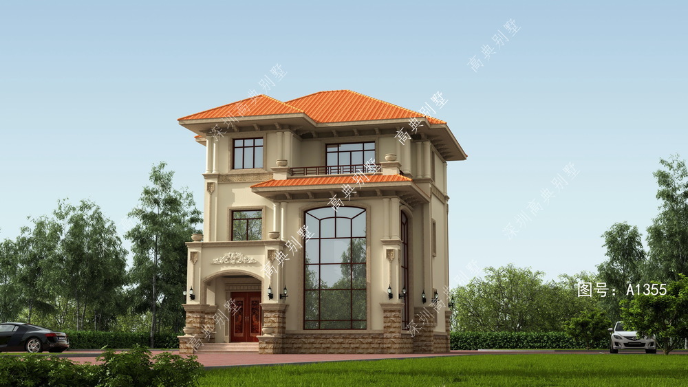 定制设计的欧式别墅，占地方正，多窗多露台，观景方便。