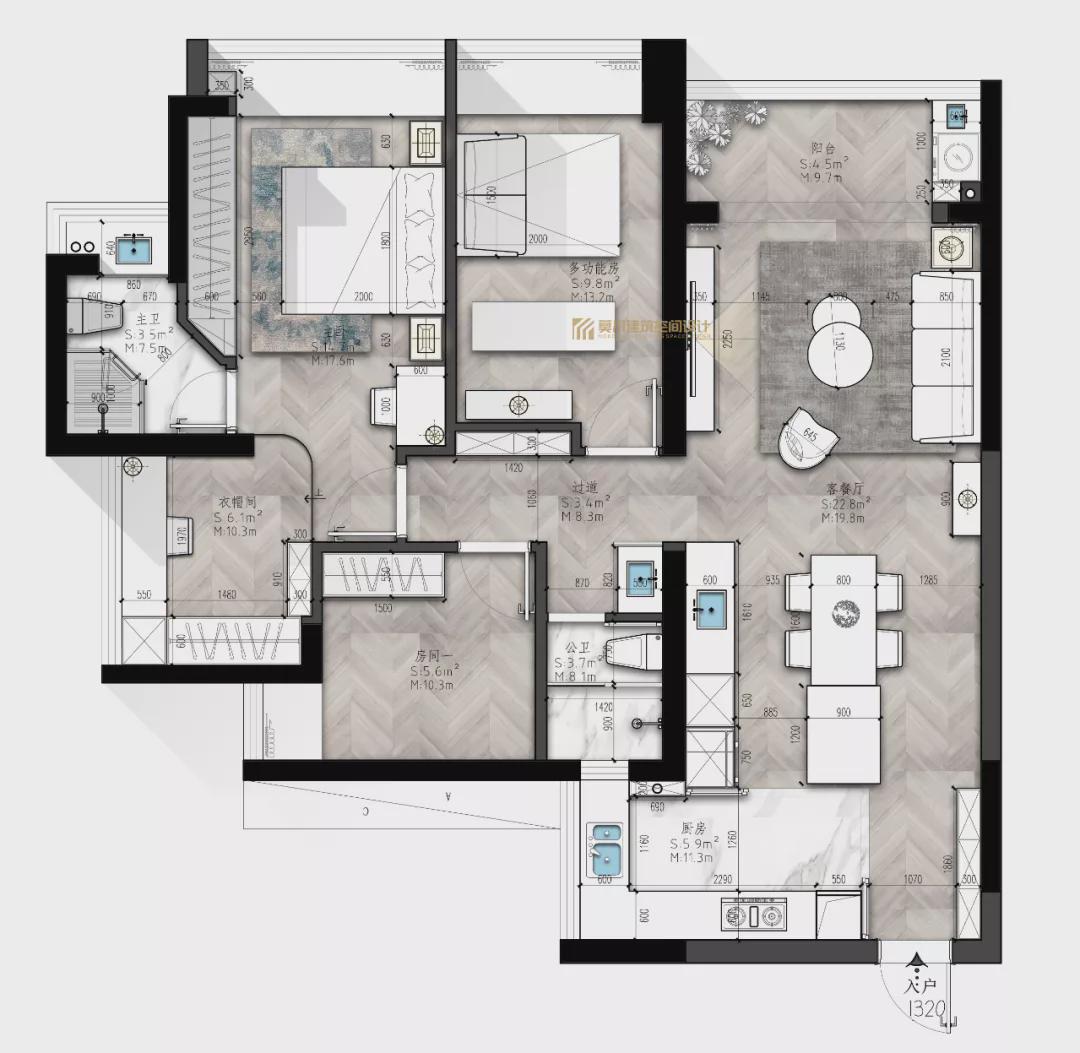 107㎡简约复古，硬装简单设计，以色彩与软装为主，效果高级独特