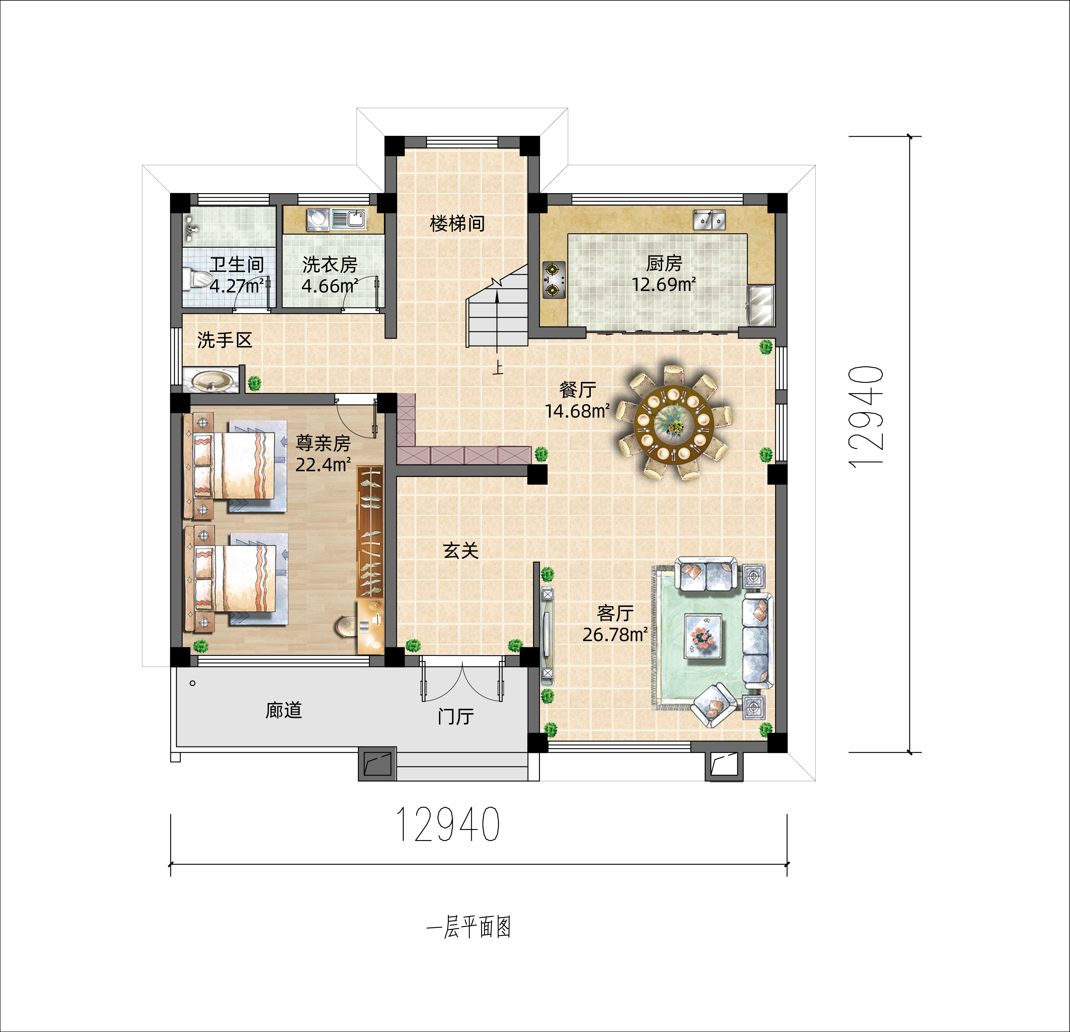 方正户型与整面落地窗,农村自建二层住宅