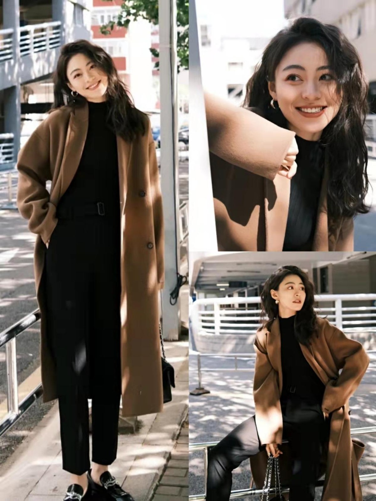 江南小蚂蚁 棕色大衣配什么颜色好?学着她们这样搭配黑色,不显老还高级优雅