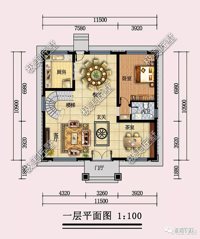 11.5×10.9米,三层简欧别墅,造型经典时尚,值得一看!