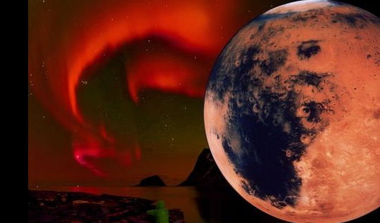 火星 火星大气层中泛着点点绿光,因为氧气的作用而产生