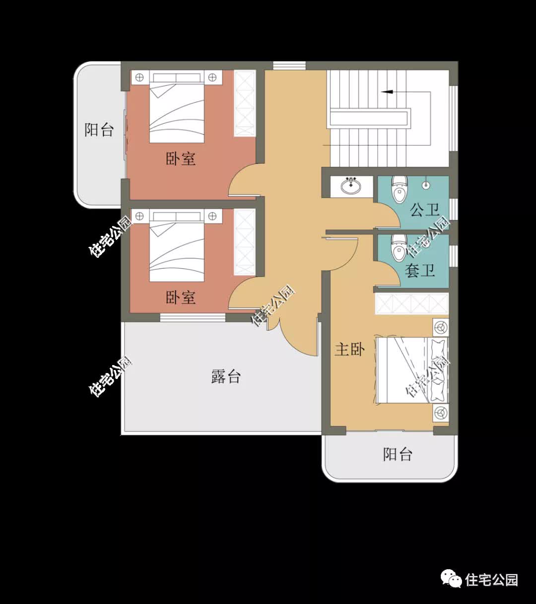 |独立厨房+屋顶阁楼层，12×10米三层农村别墅
