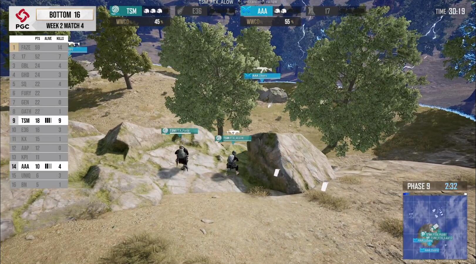team solomid|PGC第三周补位赛第4局 TSM11杀吃鸡 Faze再砍14杀