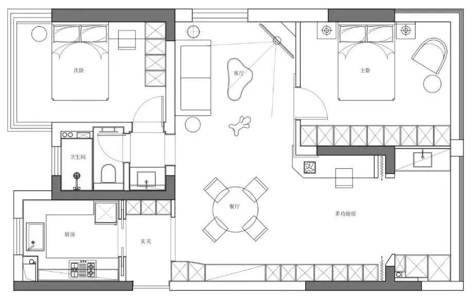 98㎡三居室，现代简约风格，洗衣机藏进阳台柜，太会装了！