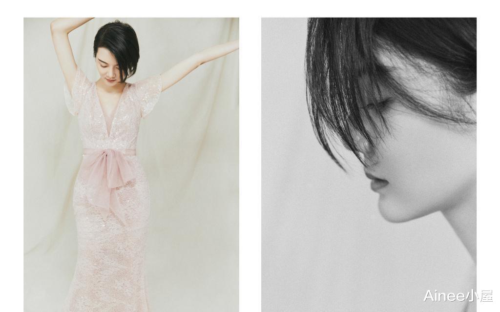 Ainee小屋|车晓真是“冷淡美人”,粉亮片裙穿出花瓶效果,短发清爽看着挺飒