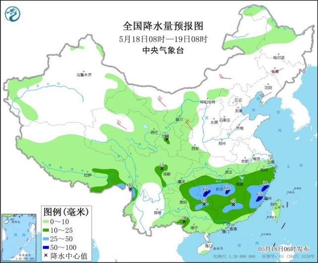 中国气象局 江南华南北部等地有分散性降水和对流天气