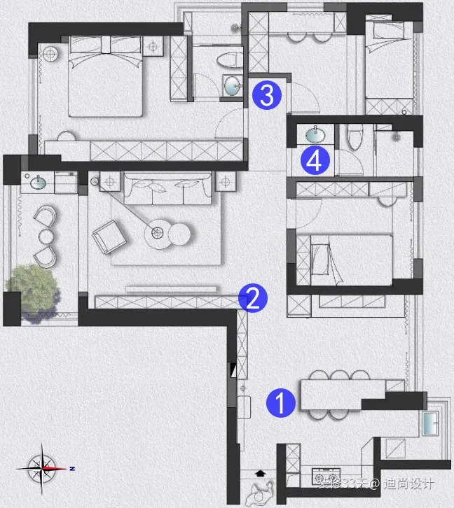 装修设计：现代简约高级三室，二孩之家三代同堂