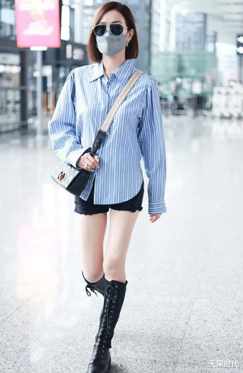 长靴|余诗曼玩“下衣消失”，脚踩长靴双腿白到发光，短发墨镜酷飒满分