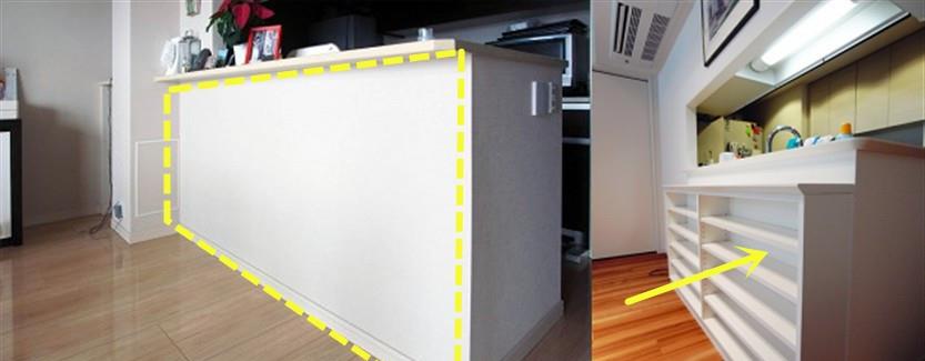 老年小妙招|老师傅透露：岛台边加10cm宽薄柜，不起眼，收纳力跟橱柜不相上下