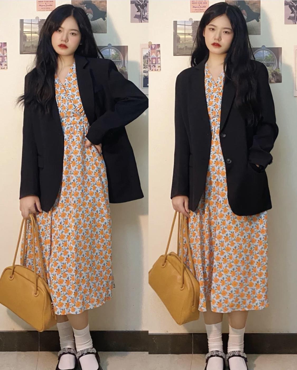 木木尔小倩|初秋穿搭真少不了连衣裙,套上西装和针织衫,简简单单就很抬气质