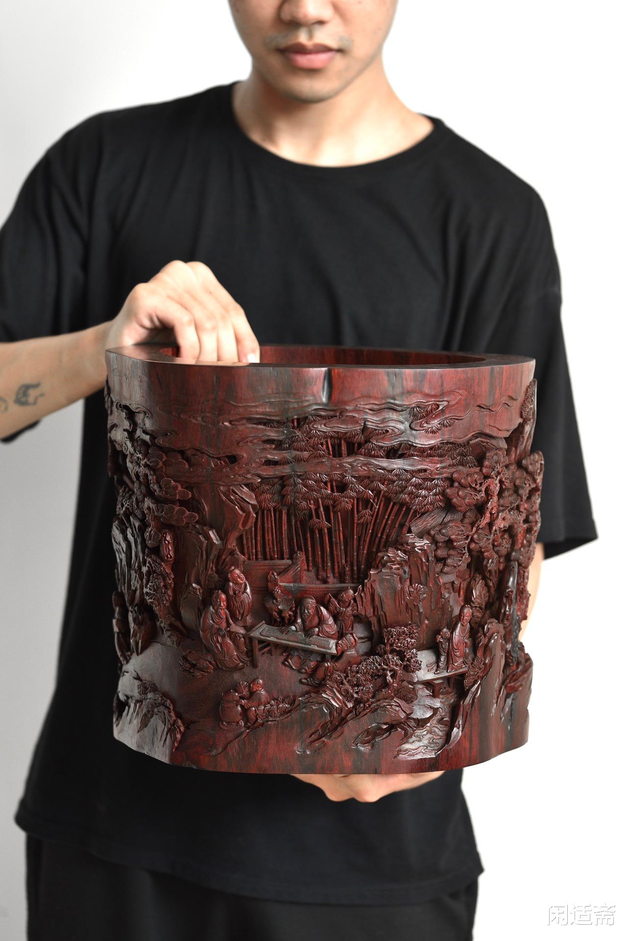 小叶紫檀|古意隽永，小叶紫檀，西园雅集，文房大笔海