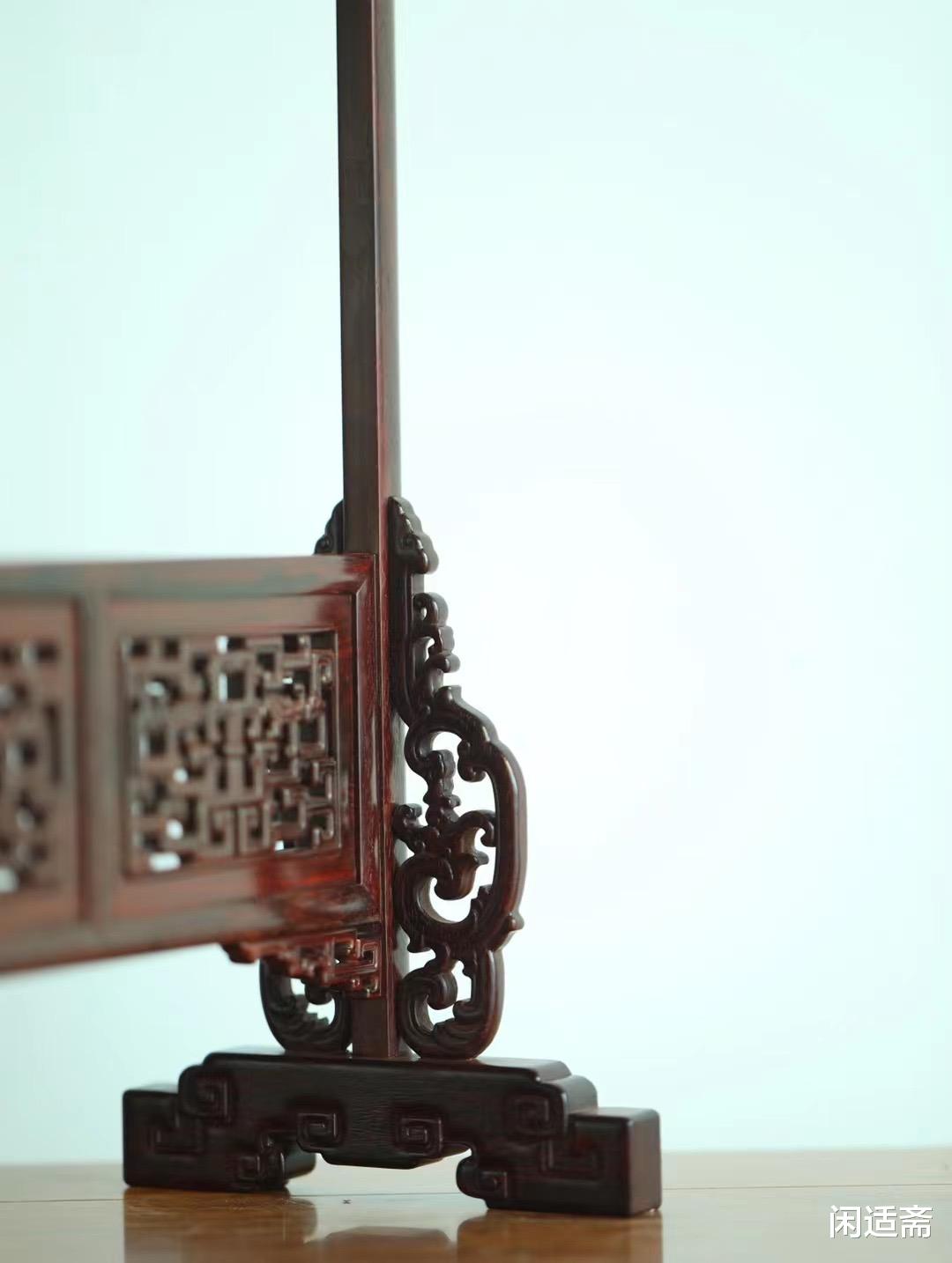 青金石|文房书斋陈设雅器，小叶紫檀，夔龙纹笔挂