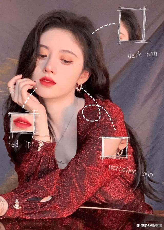 鞠婧祎|鞠婧祎真挺适合穿红色的，薄纱还能透着肉，感觉她挺适合的