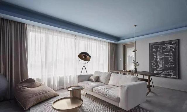 吴珍慧宝妈|106㎡工科男的理想工业风，天蓝色的乳胶漆顶，效果太有特色了！