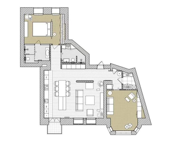 124平原木色与绿色搭配的橱柜，是客厅一道亮丽的风景线