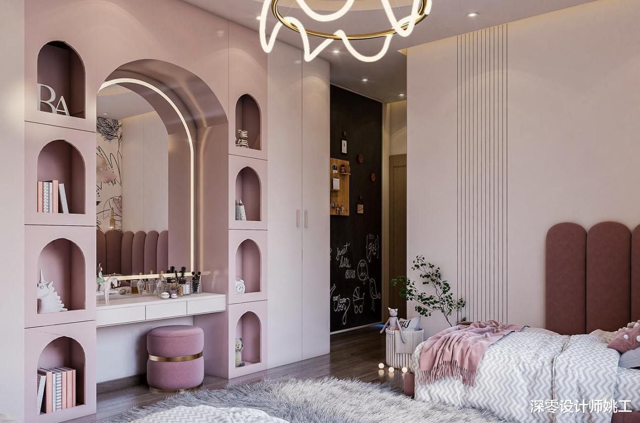 家里没书房怎么办？不妨将卧室衣柜做拱形壁龛变书桌，美观又大方