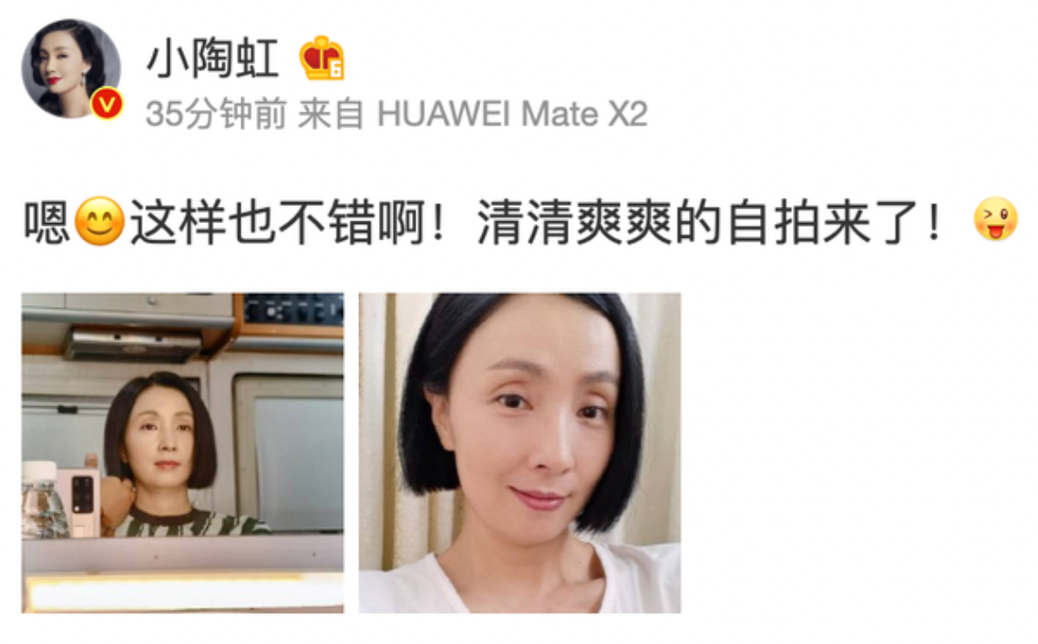短发|陶虹晒照大改往日造型，齐耳短发显活力，减龄不止5岁状态好