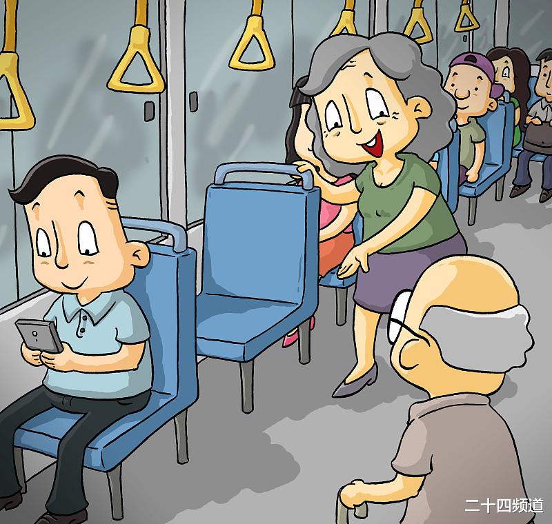 二十四频道 地铁上一群老年人要小伙让座，小伙父母不乐意了：年轻人要上班，你们是闲得无聊