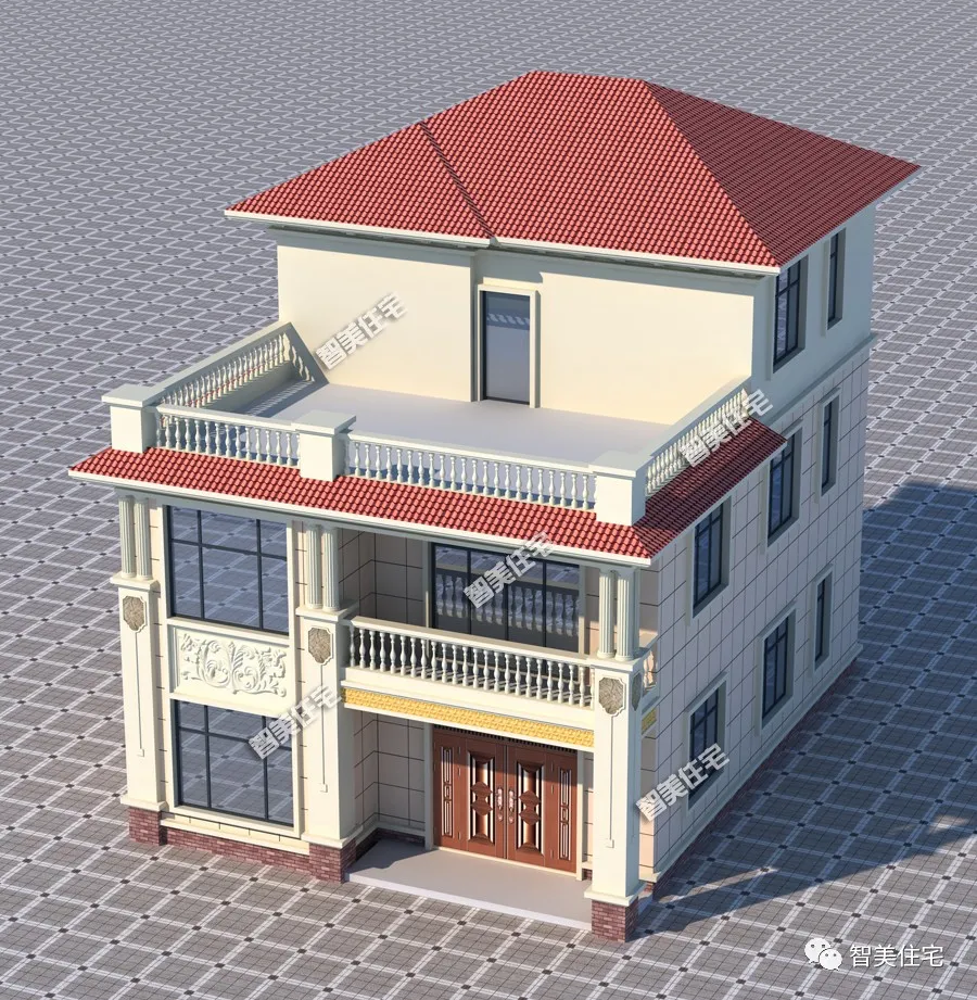 |9.2×12.9米农村别墅，8个卧室，厨房餐厅单独建