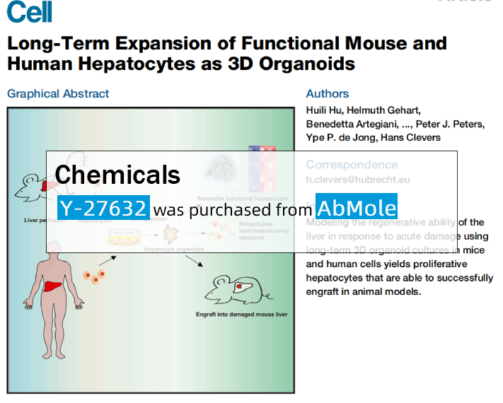 肝细胞 【AbMole科研】功能小鼠和人肝细胞作为3D类器官的长期扩张