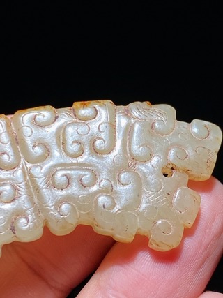 玉佩|春秋 和田玉籽料 白玉 蟠虺纹 玉璜 玉佩 挂件