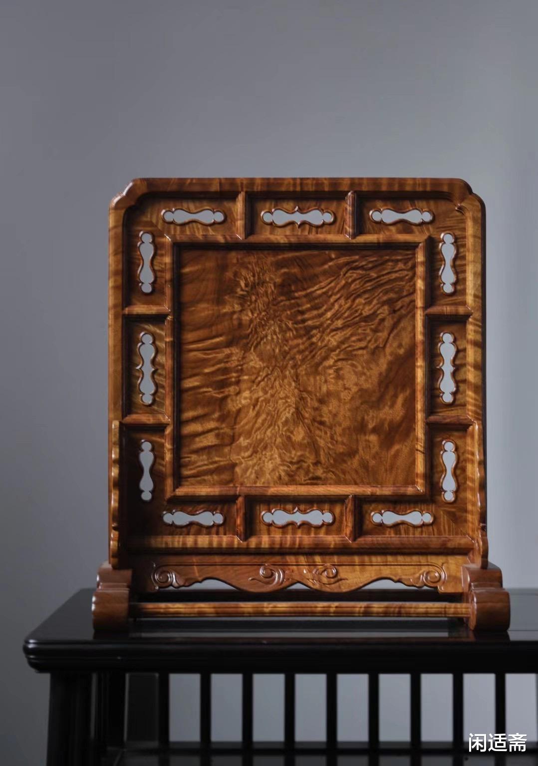 楠木|文房清赏雅器，金丝楠木，满水波纹插屏