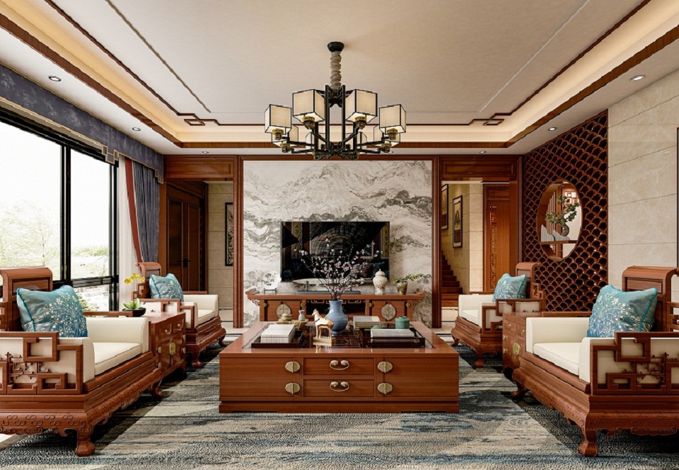 中式装修设计：疏密有致的鱼鳞瓦片都在表达着祝愿。