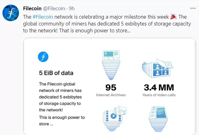 维基百科 Filecoin 推出：Filecoin全网有效算力突破5EiB！